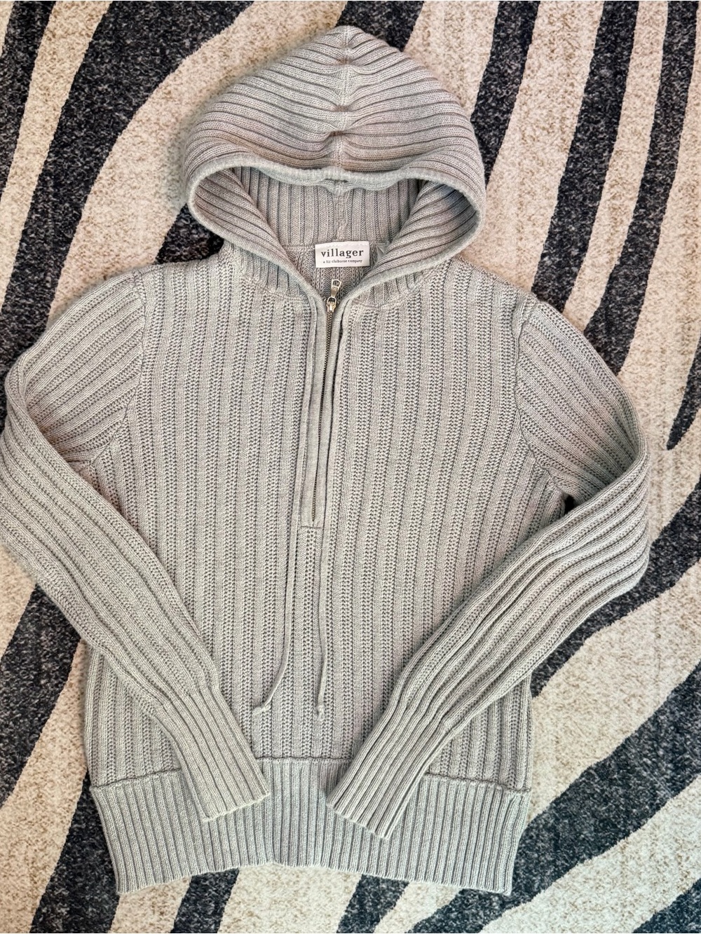 Women’s y2K 1/4 zip grey ribbed hooded sweater EUC M - Picture 1 of 5
